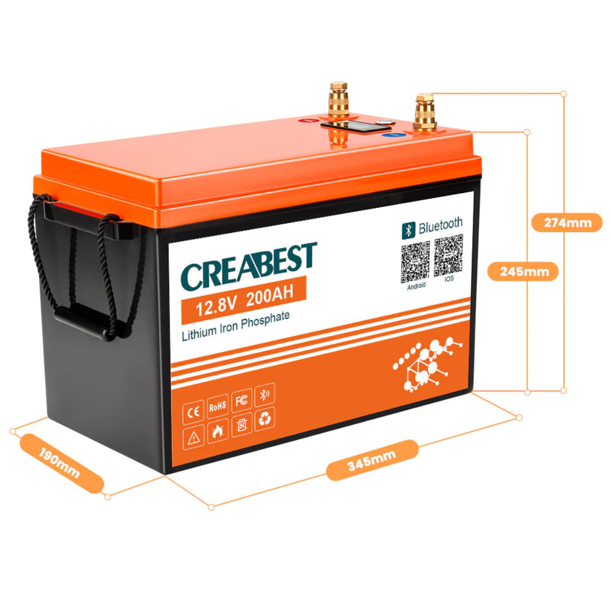 LiFePO4 12V 200Ah Bluetooth Batterie Abmessungen kompakt Österreich