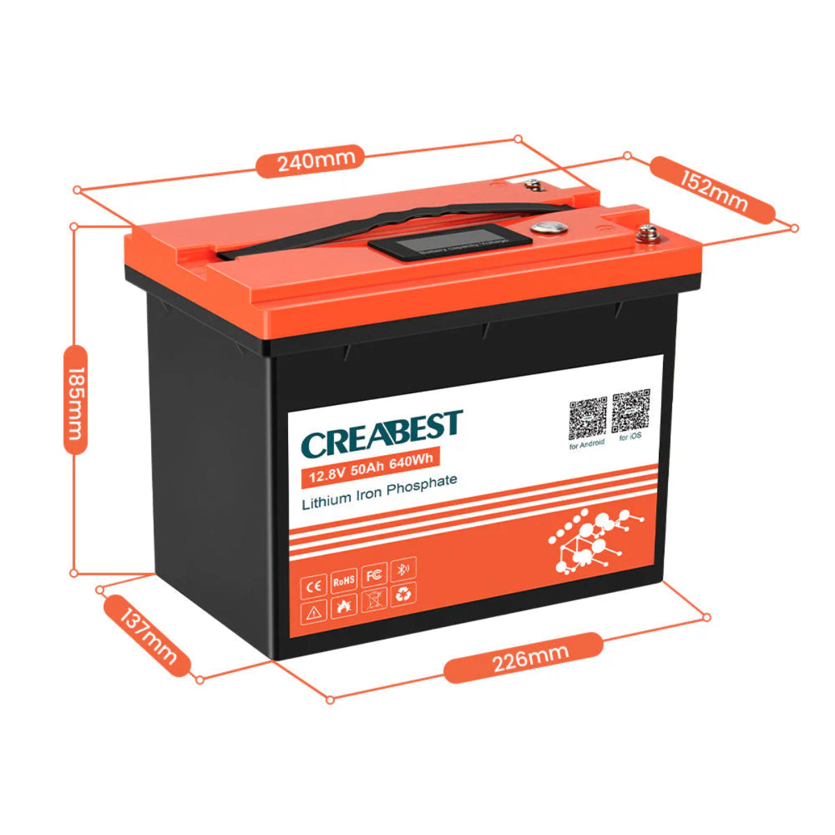 Technisches Schema LiFePO4 12V 50Ah Batterie Bluetooth – Datenblatt Lithium-Eisenphosphat Akku Österreich