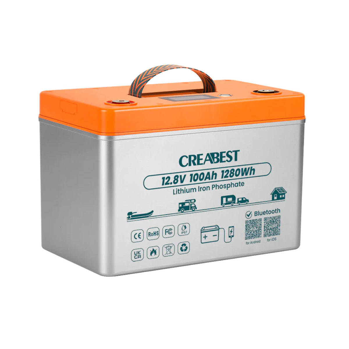 LiFePO4 12V 100Ah Batterie – Symbol für 4000+ Ladezyklen bei 80% DoD