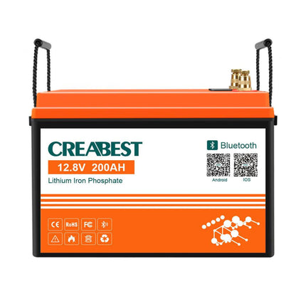 LiFePO4 12V 200Ah Bluetooth Batterie Frontansicht mit Label Österreich