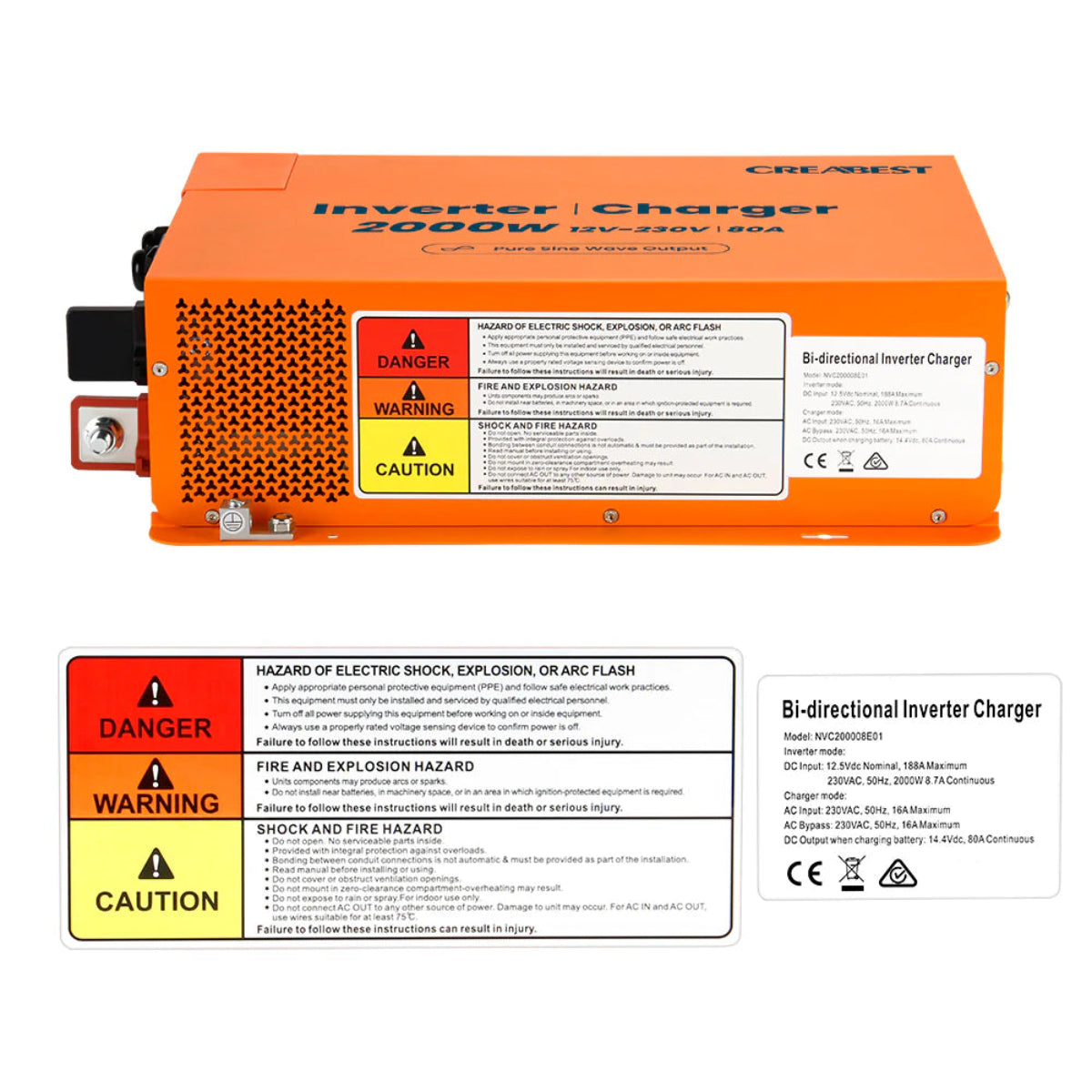 Wechselrichter 2000W Anschlussschema mit 80A Charger Verkabelung